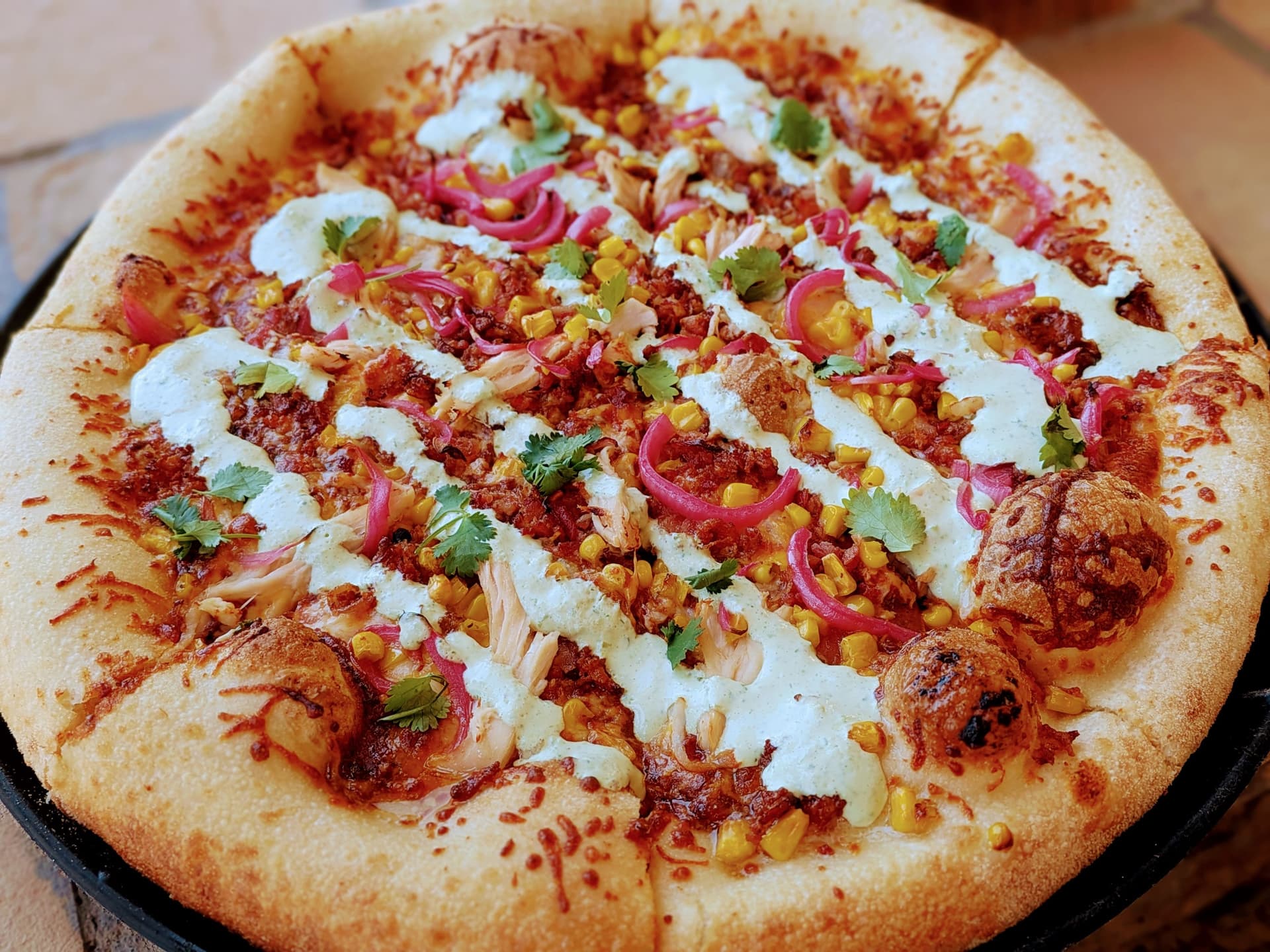 The Sedona — brick-oven artisan pizza at Snowpack Pizzeria, Conifer Colorado