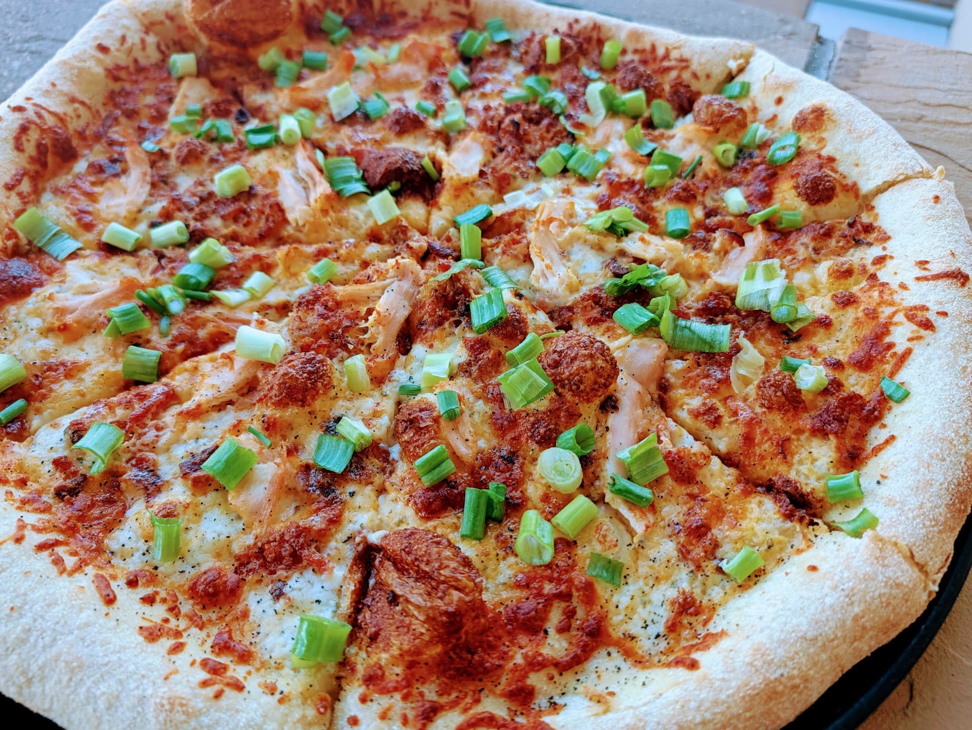Chicken, Bacon & Ranch — brick-oven artisan pizza at Snowpack Taproom, Conifer Colorado